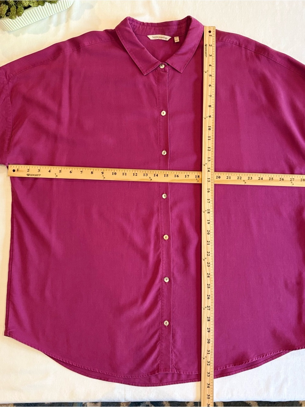 Soft Surroundings Je Veux TENCEL Women's Button-up Short-Sleeve Top in Fuchsia - Picture 6 of 8